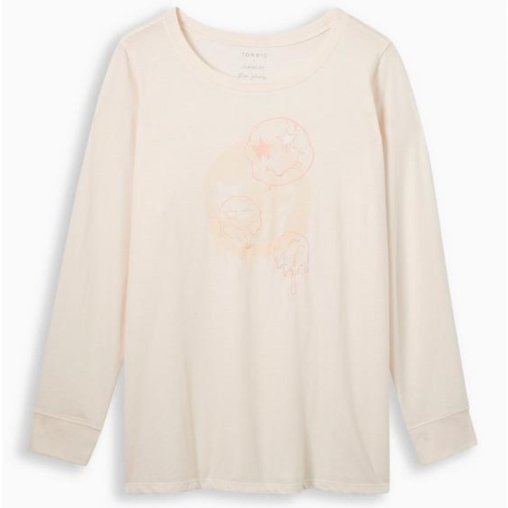 Torrid Smiley Doodles Classic Fit Crew Neck Long Sleeve Embroidered Tee size L